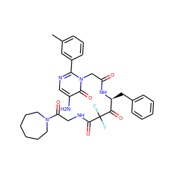 Cc1cccc(-c2ncc(N)c(=O)n2CC(=O)N[C@@H](Cc2ccccc2)C(=O)C(F)(F)C(=O)NCC(=O)N2CCCCCC2)c1 ZINC000003842859