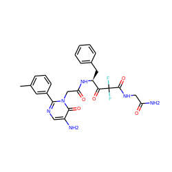 Cc1cccc(-c2ncc(N)c(=O)n2CC(=O)N[C@@H](Cc2ccccc2)C(=O)C(F)(F)C(=O)NCC(N)=O)c1 ZINC000028758031