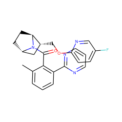 Cc1cccc(-c2ncccn2)c1C(=O)N1[C@H]2CC[C@H]1[C@H](COc1ccc(F)cn1)C2 ZINC000226055682