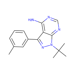 Cc1cccc(-c2nn(C(C)(C)C)c3ncnc(N)c23)c1 ZINC000084689710