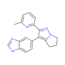 Cc1cccc(-c2nn3c(c2-c2ccc4[nH]cnc4c2)CCC3)n1 ZINC000013684161