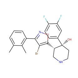 Cc1cccc(-c2noc([C@H]3CNCC[C@]3(O)c3ccc(F)c(F)c3)c2Br)c1C ZINC000084618452