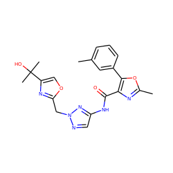 Cc1cccc(-c2oc(C)nc2C(=O)Nc2cnn(Cc3nc(C(C)(C)O)co3)n2)c1 ZINC000200095945