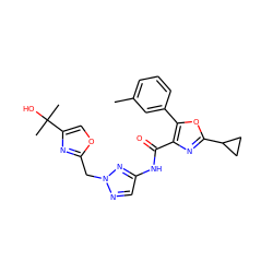 Cc1cccc(-c2oc(C3CC3)nc2C(=O)Nc2cnn(Cc3nc(C(C)(C)O)co3)n2)c1 ZINC000200100959