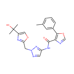 Cc1cccc(-c2ocnc2C(=O)Nc2cnn(Cc3nc(C(C)(C)O)co3)n2)c1 ZINC000200100916