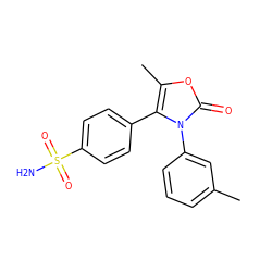 Cc1cccc(-n2c(-c3ccc(S(N)(=O)=O)cc3)c(C)oc2=O)c1 ZINC000013803973