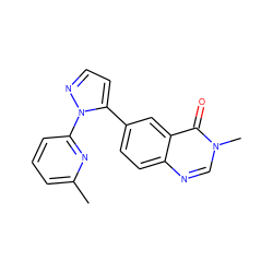 Cc1cccc(-n2nccc2-c2ccc3ncn(C)c(=O)c3c2)n1 ZINC000084601961