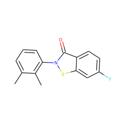 Cc1cccc(-n2sc3cc(F)ccc3c2=O)c1C ZINC000001430593