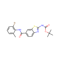 Cc1cccc(Br)c1NC(=O)c1ccc2nc(NC(=O)OC(C)(C)C)sc2c1 ZINC000013533858