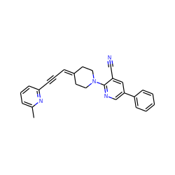 Cc1cccc(C#CC=C2CCN(c3ncc(-c4ccccc4)cc3C#N)CC2)n1 ZINC000141541833