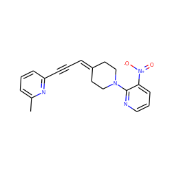 Cc1cccc(C#CC=C2CCN(c3ncccc3[N+](=O)[O-])CC2)n1 ZINC000141400081