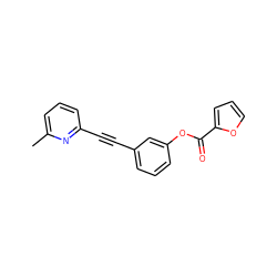 Cc1cccc(C#Cc2cccc(OC(=O)c3ccco3)c2)n1 ZINC000028364892