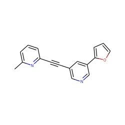 Cc1cccc(C#Cc2cncc(-c3ccco3)c2)n1 ZINC000028353602