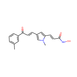 Cc1cccc(C(=O)/C=C/c2cc(/C=C/C(=O)NO)n(C)c2)c1 ZINC000013528539