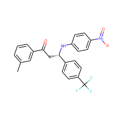 Cc1cccc(C(=O)C[C@H](Nc2ccc([N+](=O)[O-])cc2)c2ccc(C(F)(F)F)cc2)c1 ZINC000049803125