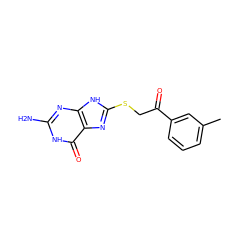 Cc1cccc(C(=O)CSc2nc3c(=O)[nH]c(N)nc3[nH]2)c1 ZINC000098209638