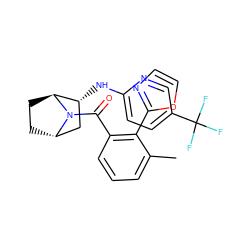 Cc1cccc(C(=O)N2[C@H]3CC[C@H]2[C@H](Nc2ccc(C(F)(F)F)cn2)C3)c1-c1ncco1 ZINC000221045947