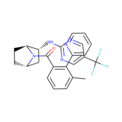 Cc1cccc(C(=O)N2[C@H]3CC[C@H]2[C@H](Nc2ncc(C(F)(F)F)cn2)C3)c1-c1ccccn1 ZINC000221050252