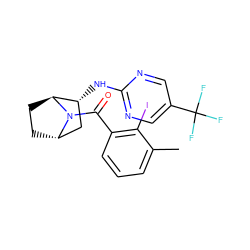 Cc1cccc(C(=O)N2[C@H]3CC[C@H]2[C@H](Nc2ncc(C(F)(F)F)cn2)C3)c1I ZINC000221045690