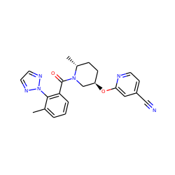 Cc1cccc(C(=O)N2C[C@H](Oc3cc(C#N)ccn3)CC[C@H]2C)c1-n1nccn1 ZINC000096167280