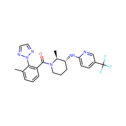 Cc1cccc(C(=O)N2CCC[C@@H](Nc3ccc(C(F)(F)F)cn3)[C@@H]2C)c1-n1nccn1 ZINC000218426869