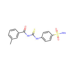 Cc1cccc(C(=O)NC(=S)Nc2ccc(S(N)(=O)=O)cc2)c1 ZINC000000486391