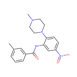 Cc1cccc(C(=O)Nc2cc([N+](=O)[O-])ccc2N2CCN(C)CC2)c1 ZINC000095588321