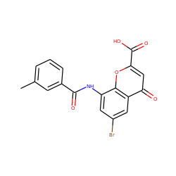 Cc1cccc(C(=O)Nc2cc(Br)cc3c(=O)cc(C(=O)O)oc23)c1 ZINC000096271893