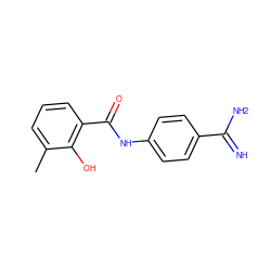 Cc1cccc(C(=O)Nc2ccc(C(=N)N)cc2)c1O ZINC000013444417