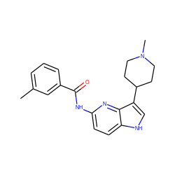 Cc1cccc(C(=O)Nc2ccc3[nH]cc(C4CCN(C)CC4)c3n2)c1 ZINC000013523667