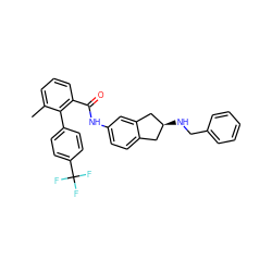 Cc1cccc(C(=O)Nc2ccc3c(c2)C[C@@H](NCc2ccccc2)C3)c1-c1ccc(C(F)(F)F)cc1 ZINC000040406561