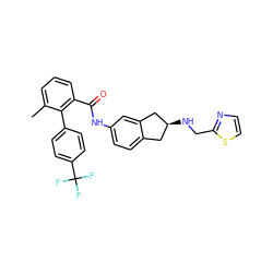 Cc1cccc(C(=O)Nc2ccc3c(c2)C[C@@H](NCc2nccs2)C3)c1-c1ccc(C(F)(F)F)cc1 ZINC000040898658