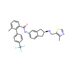 Cc1cccc(C(=O)Nc2ccc3c(c2)C[C@@H](NCc2scnc2C)C3)c1-c1ccc(C(F)(F)F)cc1 ZINC000040915170