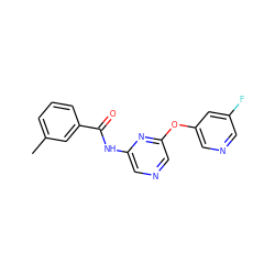 Cc1cccc(C(=O)Nc2cncc(Oc3cncc(F)c3)n2)c1 ZINC000299826685