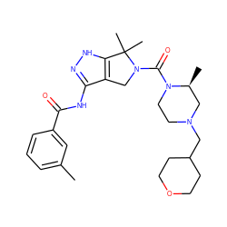 Cc1cccc(C(=O)Nc2n[nH]c3c2CN(C(=O)N2CCN(CC4CCOCC4)C[C@@H]2C)C3(C)C)c1 ZINC000149494022