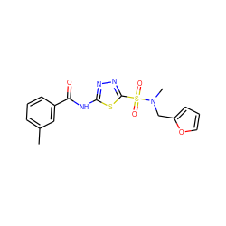 Cc1cccc(C(=O)Nc2nnc(S(=O)(=O)N(C)Cc3ccco3)s2)c1 ZINC000006818427