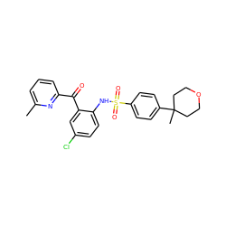 Cc1cccc(C(=O)c2cc(Cl)ccc2NS(=O)(=O)c2ccc(C3(C)CCOCC3)cc2)n1 ZINC000113625427