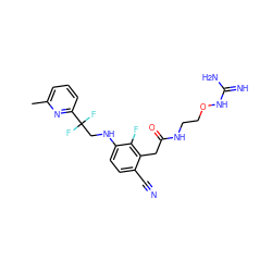 Cc1cccc(C(F)(F)CNc2ccc(C#N)c(CC(=O)NCCONC(=N)N)c2F)n1 ZINC000029043699