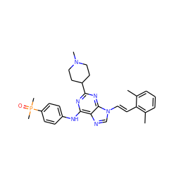 Cc1cccc(C)c1/C=C/n1cnc2c(Nc3ccc(P(C)(C)=O)cc3)nc(C3CCN(C)CC3)nc21 ZINC000040393457