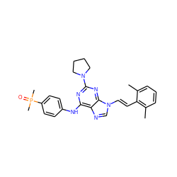 Cc1cccc(C)c1/C=C/n1cnc2c(Nc3ccc(P(C)(C)=O)cc3)nc(N3CCCC3)nc21 ZINC000040380354