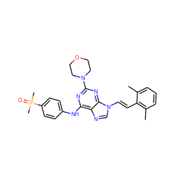 Cc1cccc(C)c1/C=C/n1cnc2c(Nc3ccc(P(C)(C)=O)cc3)nc(N3CCOCC3)nc21 ZINC000040849092