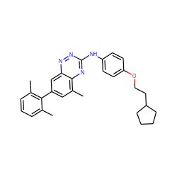 Cc1cccc(C)c1-c1cc(C)c2nc(Nc3ccc(OCCC4CCCC4)cc3)nnc2c1 ZINC000013985133