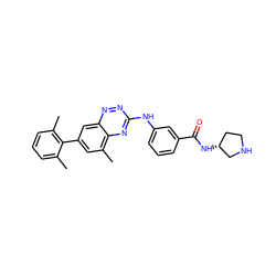 Cc1cccc(C)c1-c1cc(C)c2nc(Nc3cccc(C(=O)N[C@@H]4CCNC4)c3)nnc2c1 ZINC000038269504