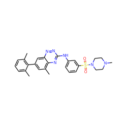 Cc1cccc(C)c1-c1cc(C)c2nc(Nc3cccc(S(=O)(=O)N4CCN(C)CC4)c3)nnc2c1 ZINC000028603990