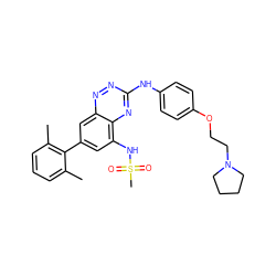 Cc1cccc(C)c1-c1cc(NS(C)(=O)=O)c2nc(Nc3ccc(OCCN4CCCC4)cc3)nnc2c1 ZINC000028702890