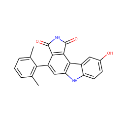 Cc1cccc(C)c1-c1cc2[nH]c3ccc(O)cc3c2c2c1C(=O)NC2=O ZINC000036161257