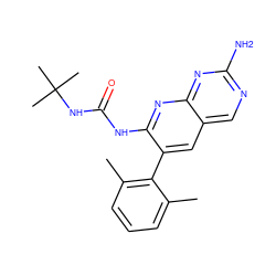 Cc1cccc(C)c1-c1cc2cnc(N)nc2nc1NC(=O)NC(C)(C)C ZINC000003815368