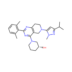 Cc1cccc(C)c1-c1nc2c(c(N3CCC[C@@H](O)C3)n1)CN(c1cc(C(C)C)nn1C)CC2 ZINC000149148283