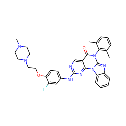 Cc1cccc(C)c1-n1c(=O)c2cnc(Nc3ccc(OCCN4CCN(C)CC4)c(F)c3)nc2n2c3ccccc3nc12 ZINC000029135897