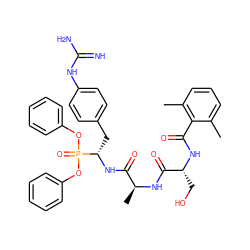 Cc1cccc(C)c1C(=O)N[C@H](CO)C(=O)N[C@@H](C)C(=O)N[C@@H](Cc1ccc(NC(=N)N)cc1)P(=O)(Oc1ccccc1)Oc1ccccc1 ZINC000034717952